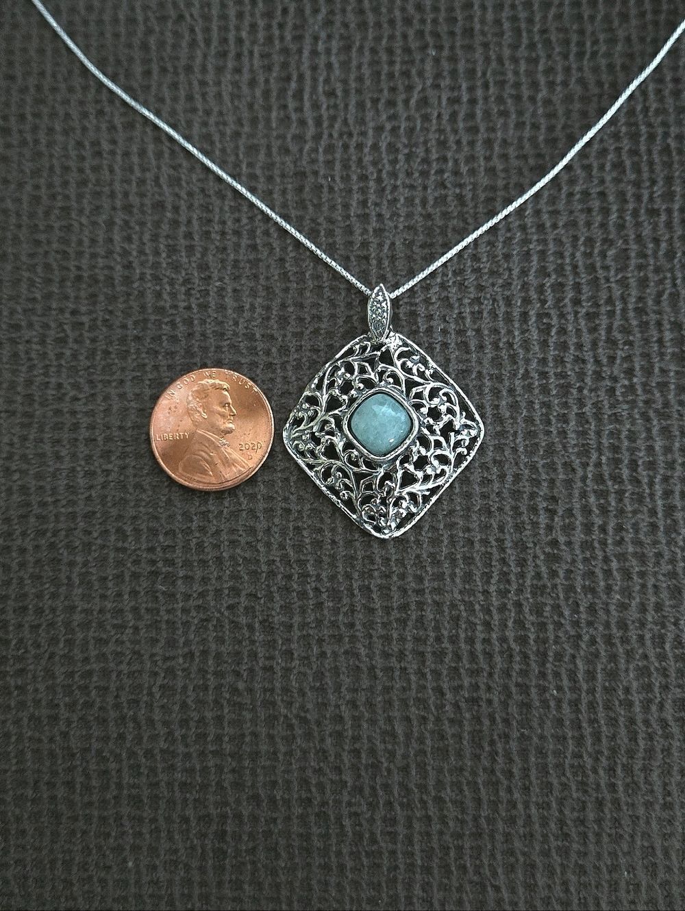 Noa Zuman Silver🤍 Square Scroll📜 with Amazonite Pendant Necklace - NWT - Picture 8 of 16
